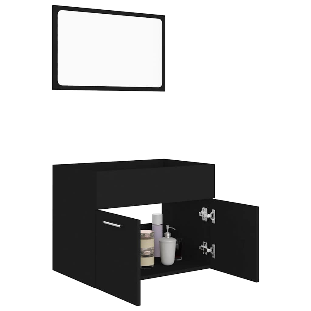 2 Piece Bathroom Furniture Set Black Engineered Wood