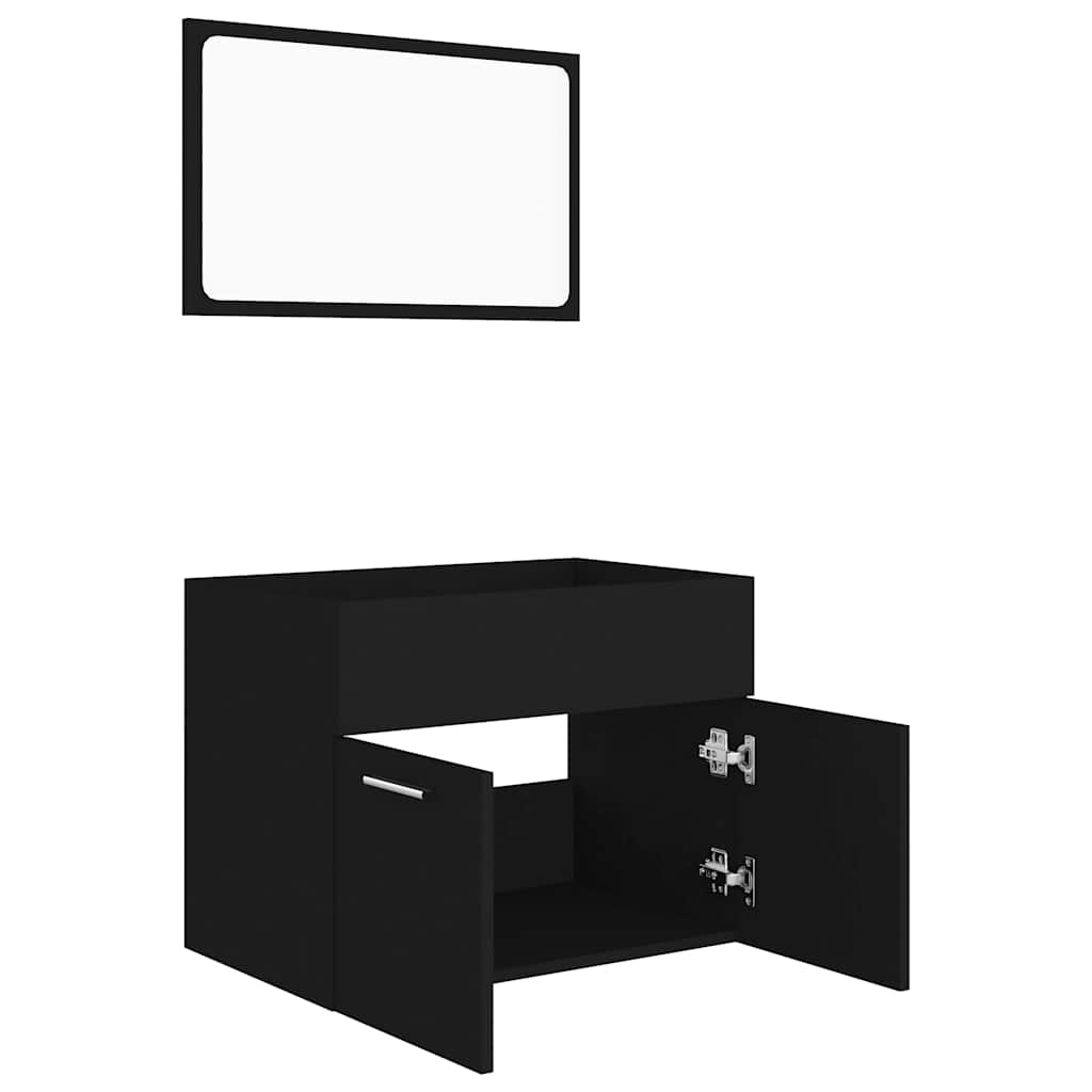 2 Piece Bathroom Furniture Set Black Engineered Wood