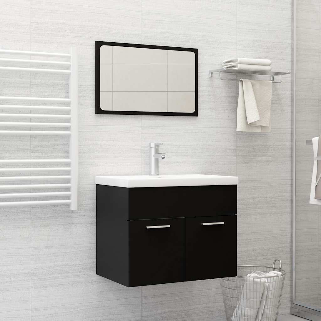 2 Piece Bathroom Furniture Set Black Engineered Wood