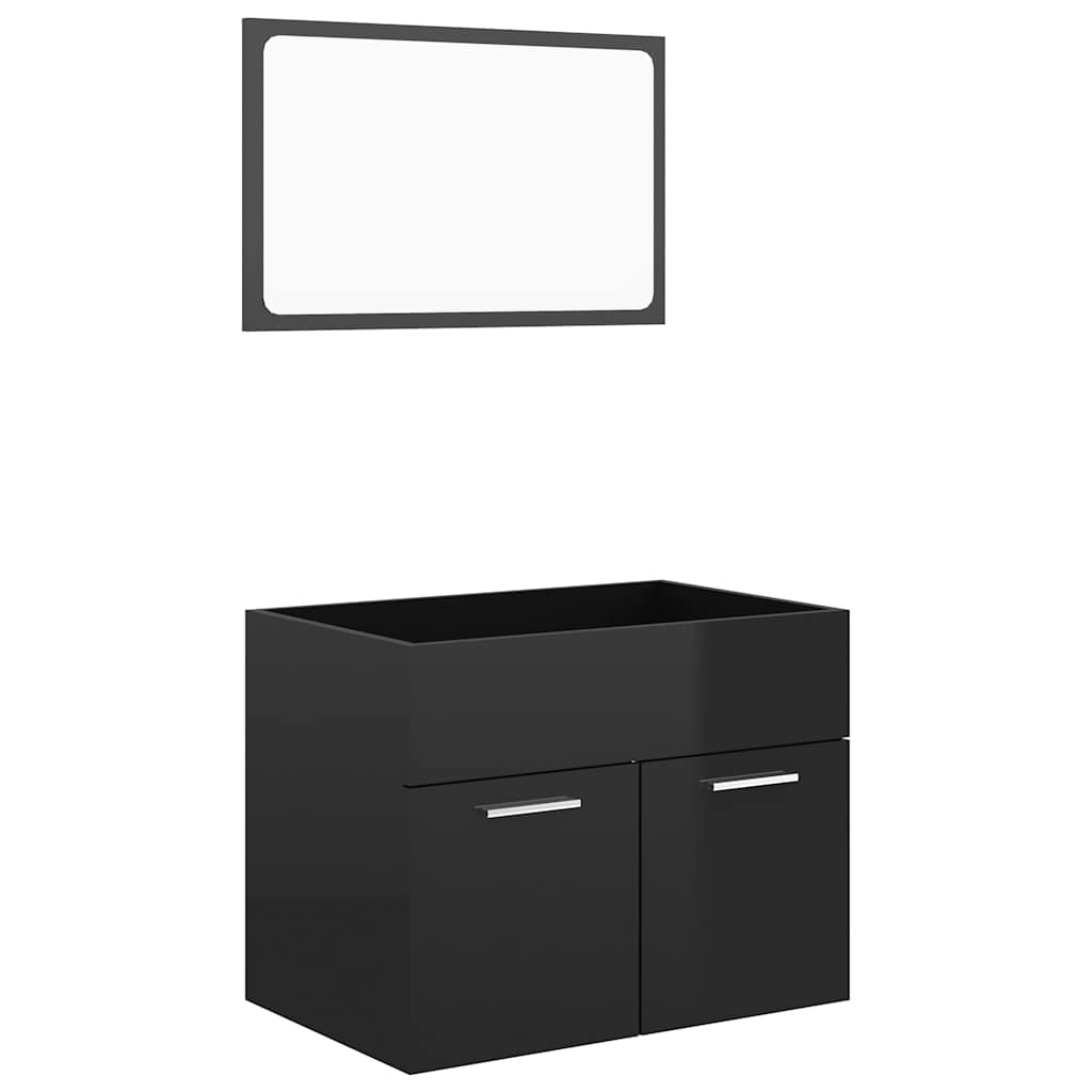 2 Piece Bathroom Furniture Set High Gloss Black Engineered Wood