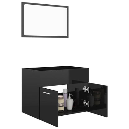 2 Piece Bathroom Furniture Set High Gloss Black Engineered Wood