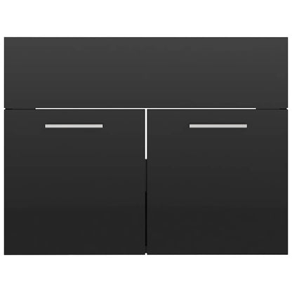 2 Piece Bathroom Furniture Set High Gloss Black Engineered Wood