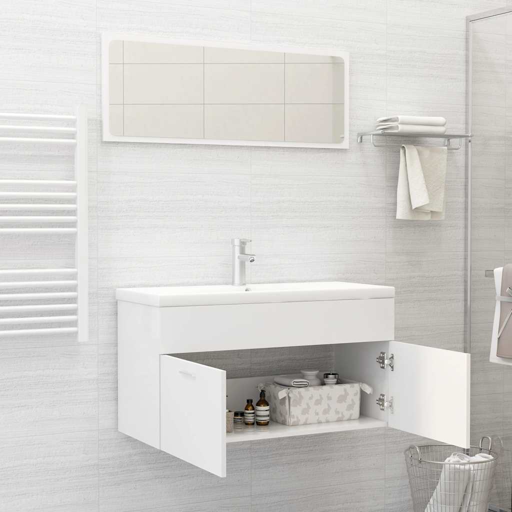 2 Piece Bathroom Furniture Set White Engineered Wood