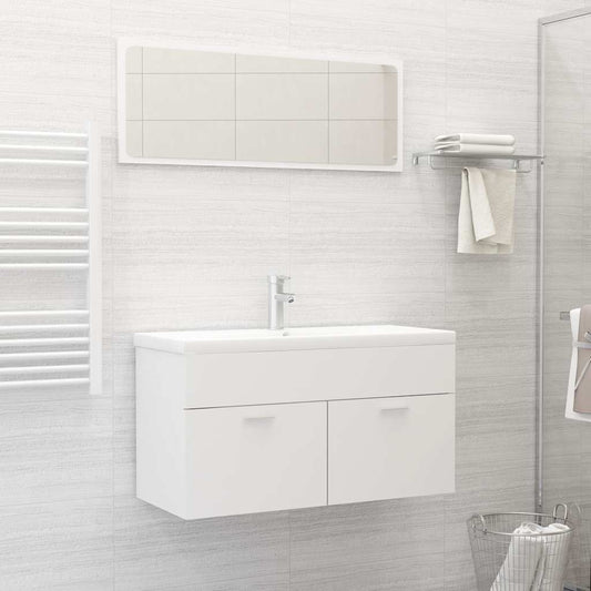 2 Piece Bathroom Furniture Set White Engineered Wood