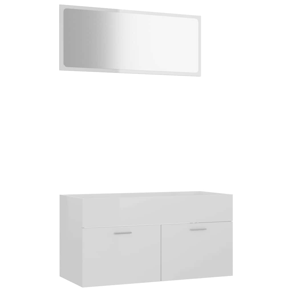 2 Piece Bathroom Furniture Set High Gloss White Engineered Wood