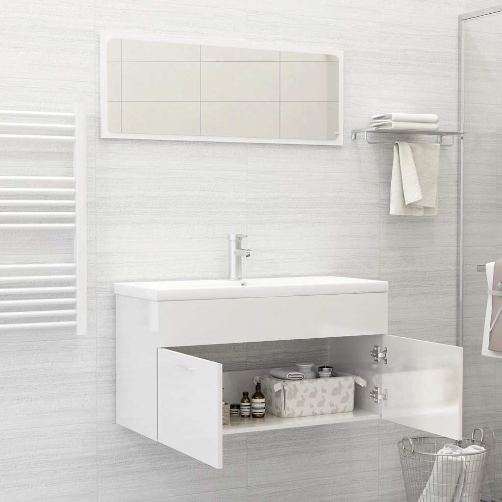 2 Piece Bathroom Furniture Set High Gloss White Engineered Wood