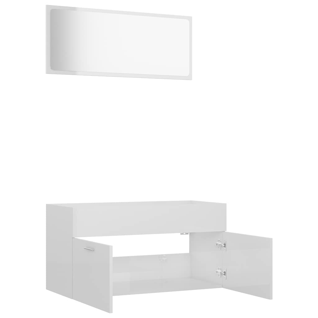 2 Piece Bathroom Furniture Set High Gloss White Engineered Wood