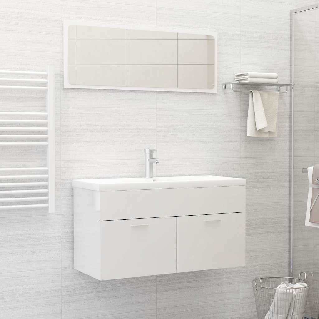 2 Piece Bathroom Furniture Set High Gloss White Engineered Wood