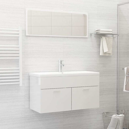 2 Piece Bathroom Furniture Set High Gloss White Engineered Wood