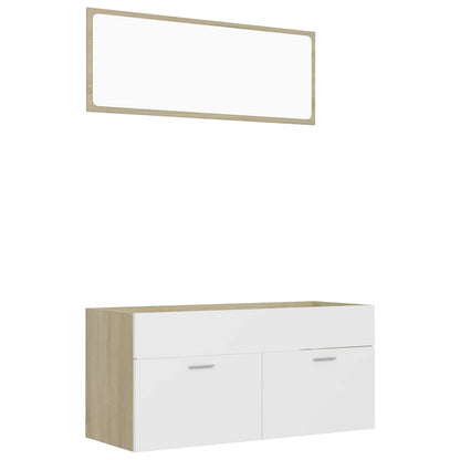 2 Piece Bathroom Furniture Set White and Sonoma Oak Engineered Wood