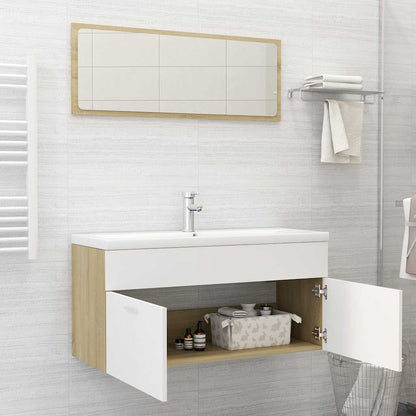 2 Piece Bathroom Furniture Set White and Sonoma Oak Engineered Wood