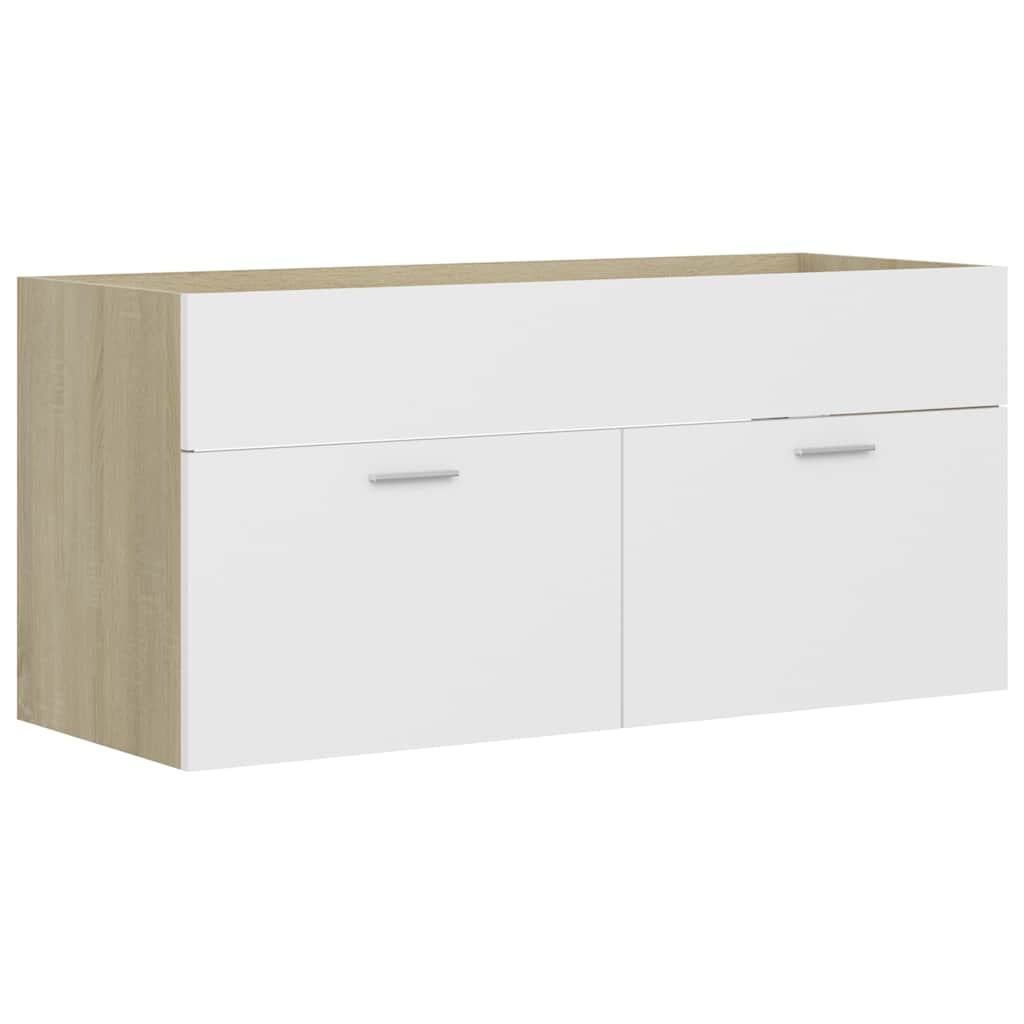 2 Piece Bathroom Furniture Set White and Sonoma Oak Engineered Wood