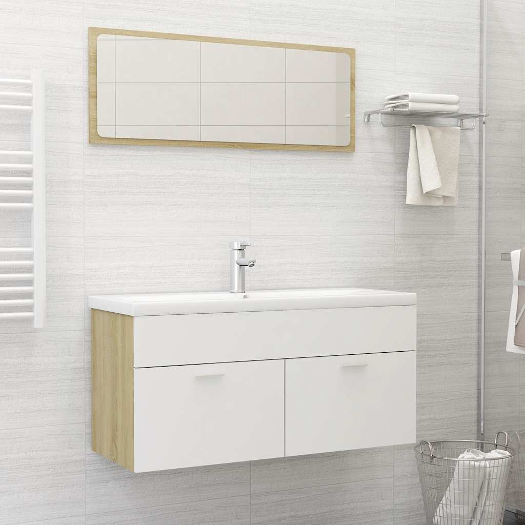 2 Piece Bathroom Furniture Set White and Sonoma Oak Engineered Wood