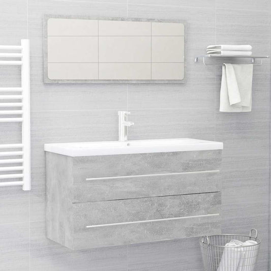 2 Piece Bathroom Furniture Set Concrete Grey Engineered Wood