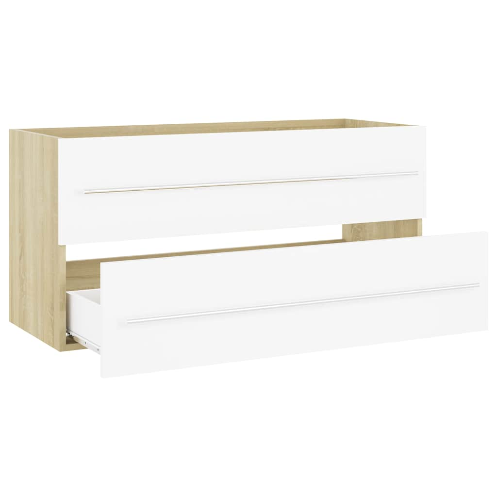 2 Piece Bathroom Furniture Set White and Sonoma Oak Engineered Wood