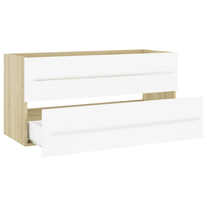 2 Piece Bathroom Furniture Set White and Sonoma Oak Engineered Wood