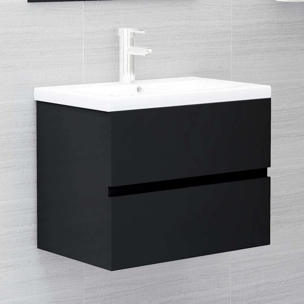 2 Piece Bathroom Furniture Set Black Engineered Wood