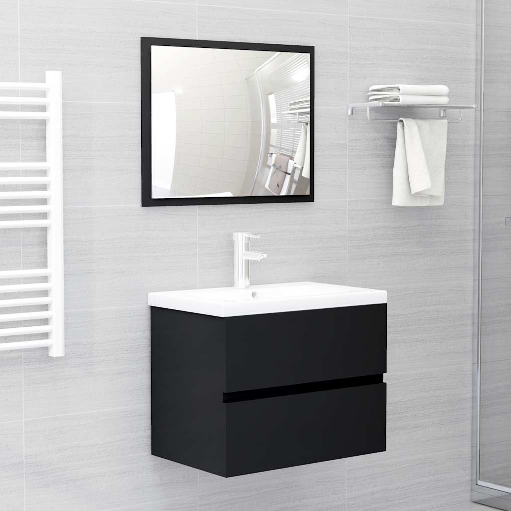 2 Piece Bathroom Furniture Set Black Engineered Wood