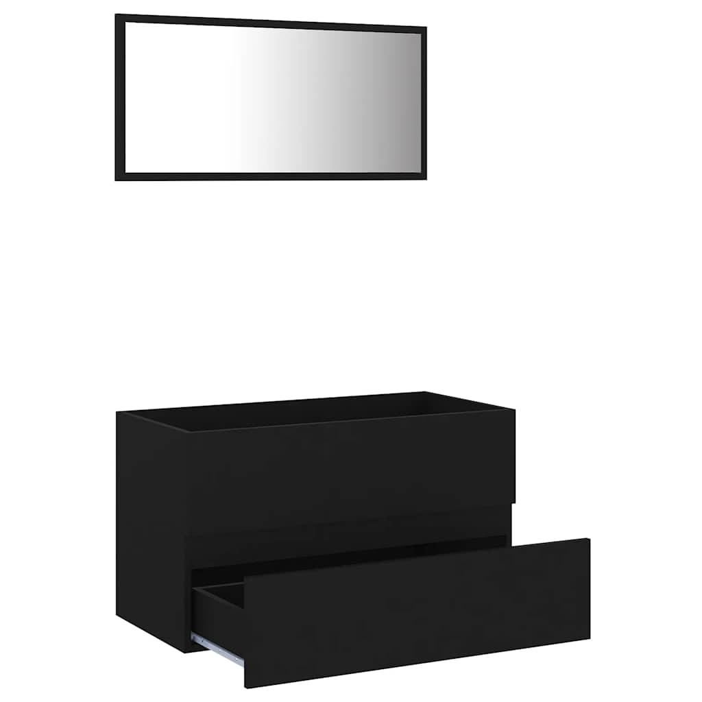 2 Piece Bathroom Furniture Set Black Engineered Wood