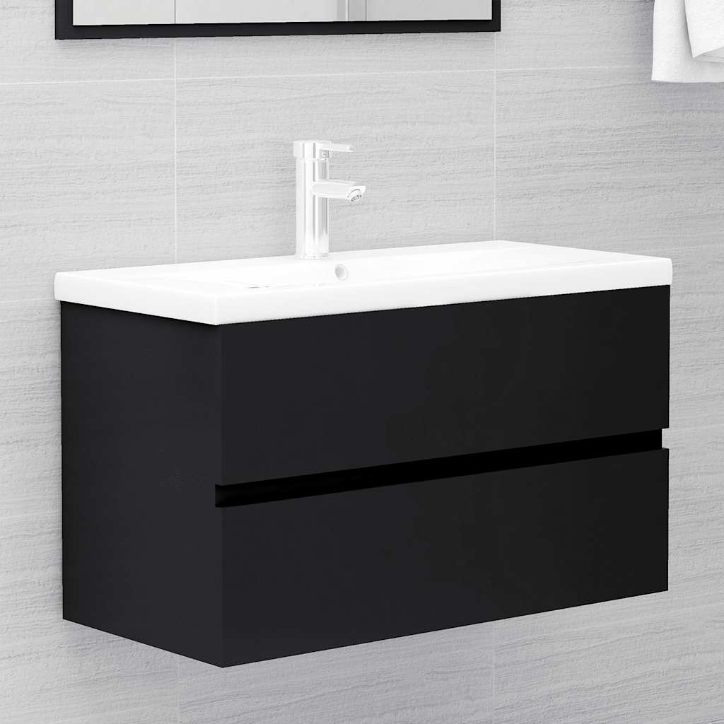 2 Piece Bathroom Furniture Set Black Engineered Wood