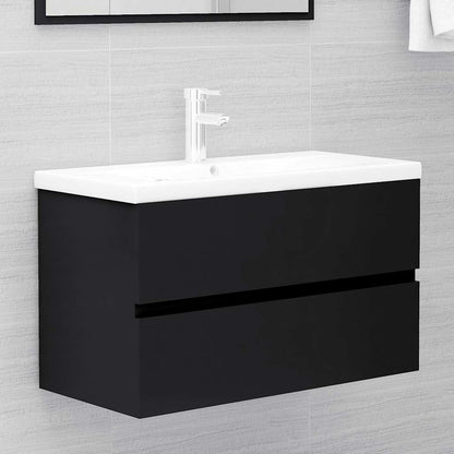 2 Piece Bathroom Furniture Set Black Engineered Wood