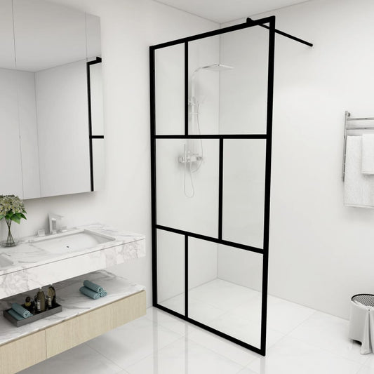 Walk-in Shower Wall with Tempered Glass Black 100x195 cm - Elegant Minimalist Design