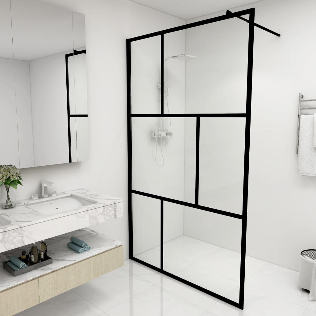 Walk-in Shower Wall with Tempered Glass Black 115x195 cm - Bend