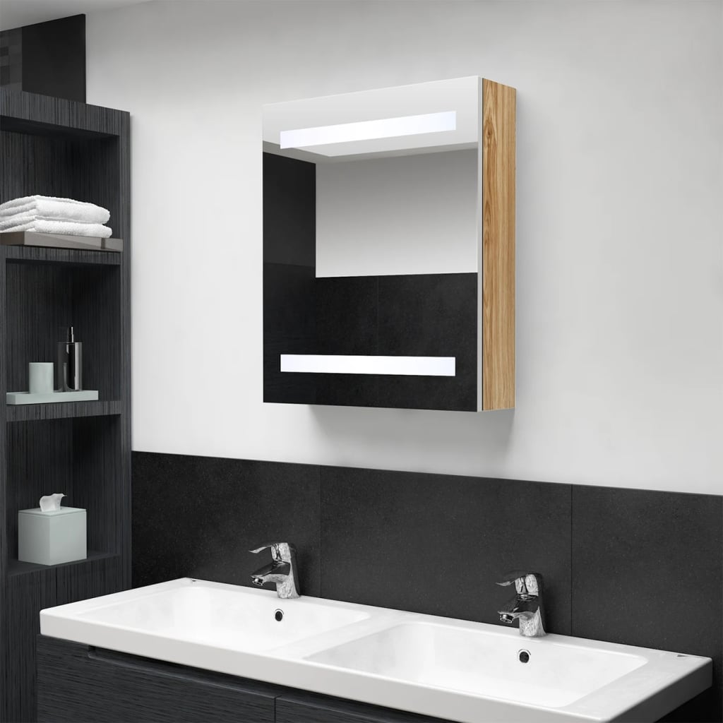 LED Bathroom Mirror Cabinet White and Oak 50x14x60 cm - Bend