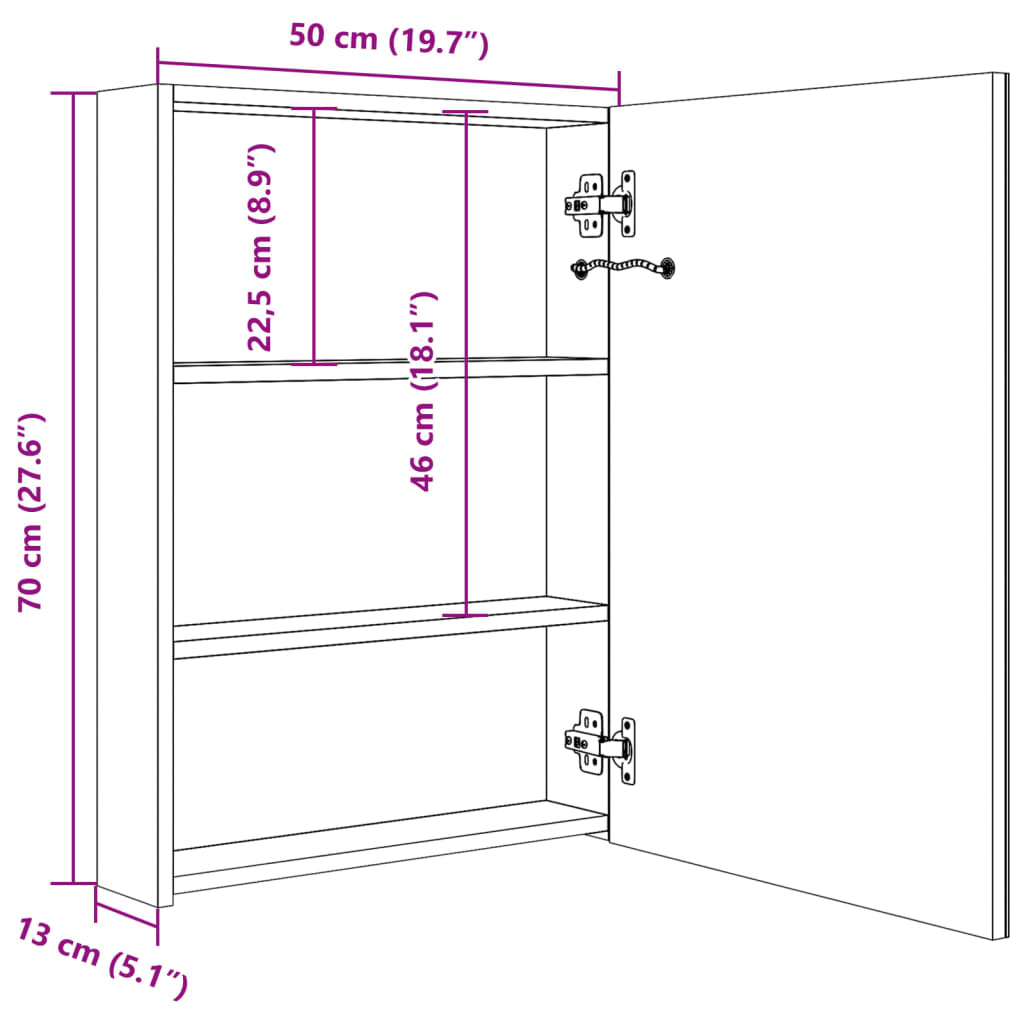 LED Bathroom Mirror Cabinet Concrete Grey 50x13x70 cm - Bend