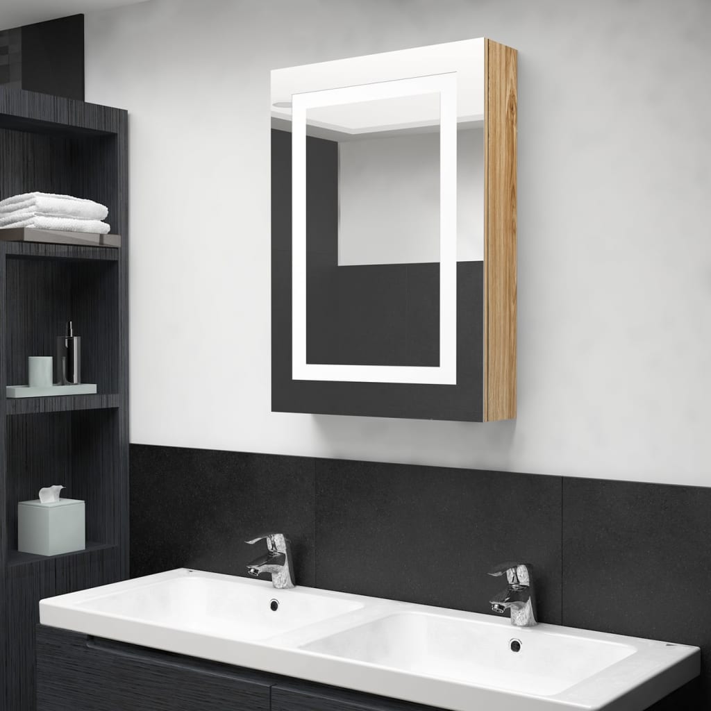 LED Bathroom Mirror Cabinet Oak 50x13x70 cm - Bend