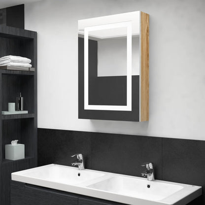 LED Bathroom Mirror Cabinet White and Oak 50x13x70 cm - Bend