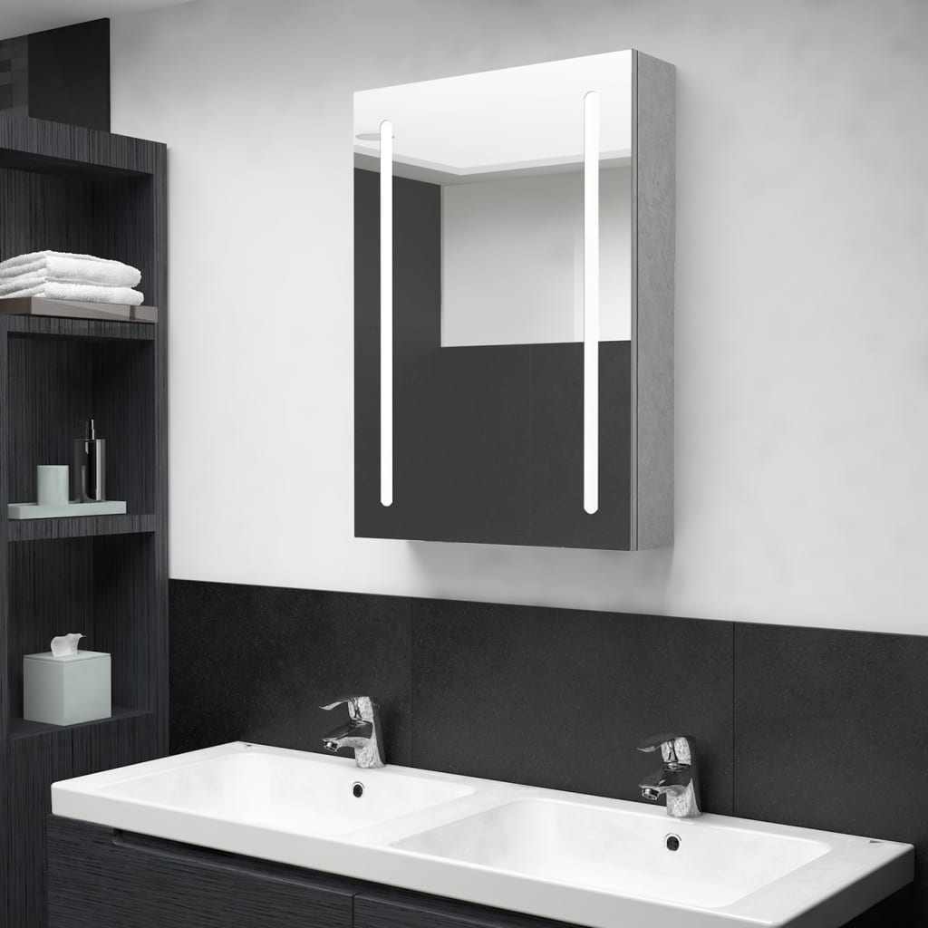 LED Bathroom Mirror Cabinet Concrete Grey 50x13x70 cm