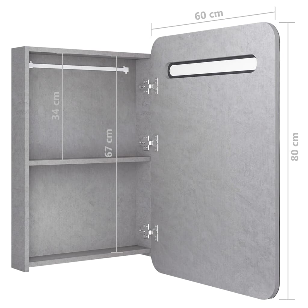 LED Bathroom Mirror Cabinet Concrete Grey 60x11x80 cm - Bend