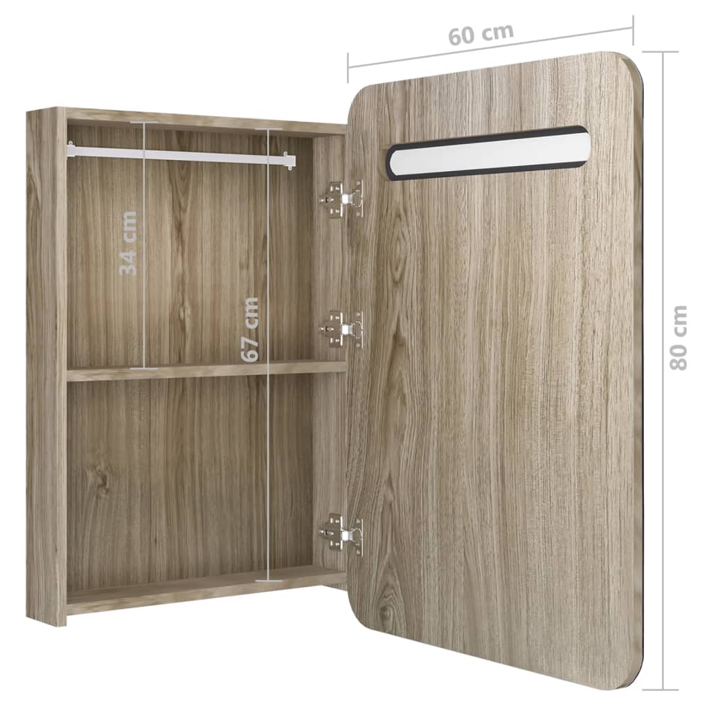 LED Bathroom Mirror Cabinet Oak 60x11x80 cm - Bend