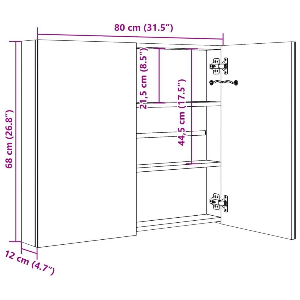 LED Bathroom Mirror Cabinet Shining Black 80x12x68 cm - Bend