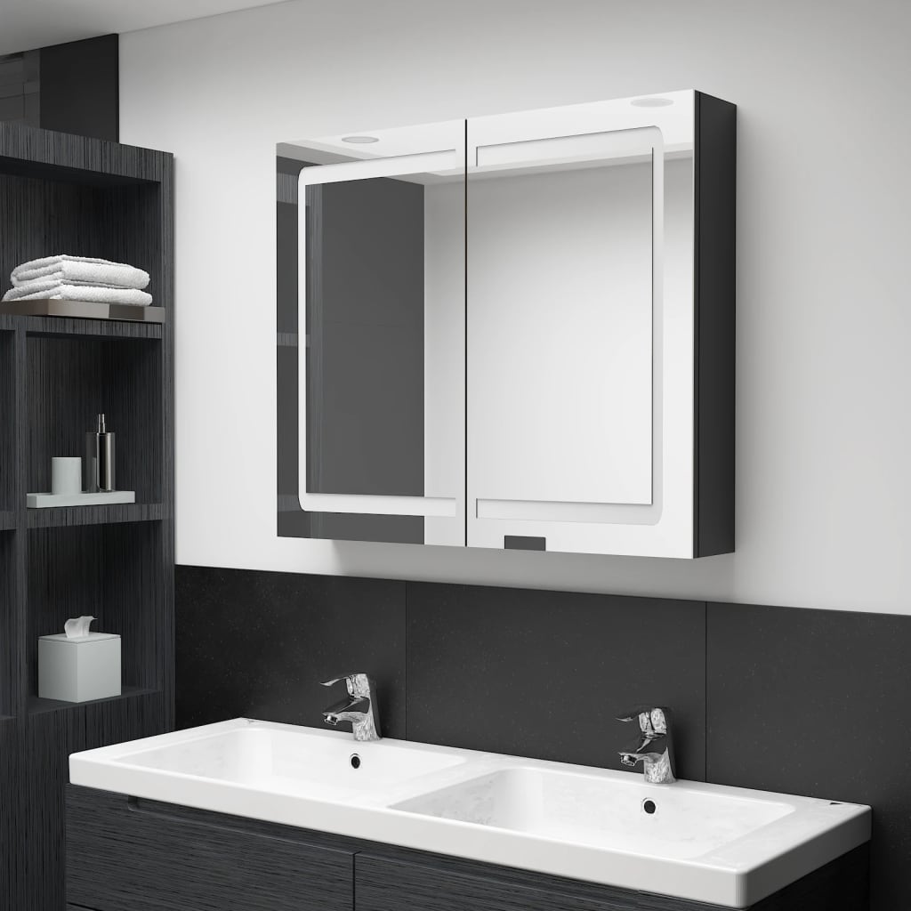 LED Bathroom Mirror Cabinet Shining Black 80x12x68 cm - Bend