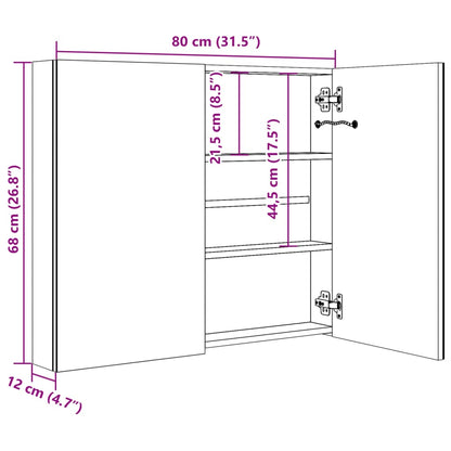 LED Bathroom Mirror Cabinet Grey 80x12x68 cm - Bend