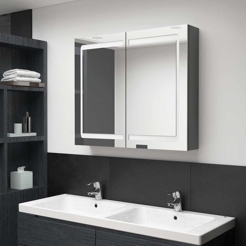 LED Bathroom Mirror Cabinet Grey 80x12x68 cm - Bend