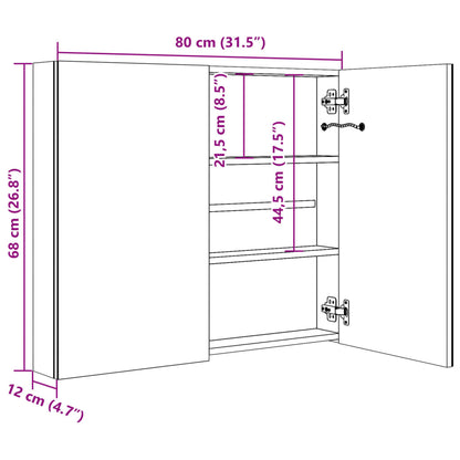 LED Bathroom Mirror Cabinet Oak 80x12x68 cm - Bend