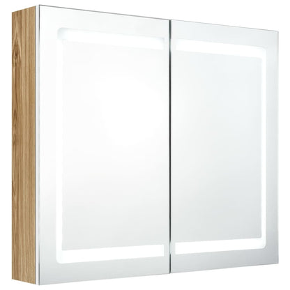 LED Bathroom Mirror Cabinet White and Oak 80x12x68 cm - Bend