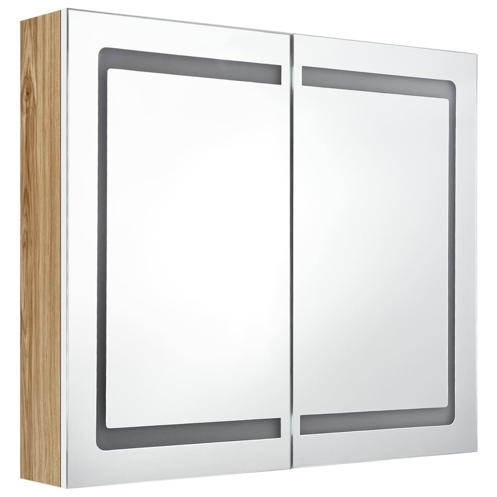 LED Bathroom Mirror Cabinet White and Oak 80x12x68 cm - Bend