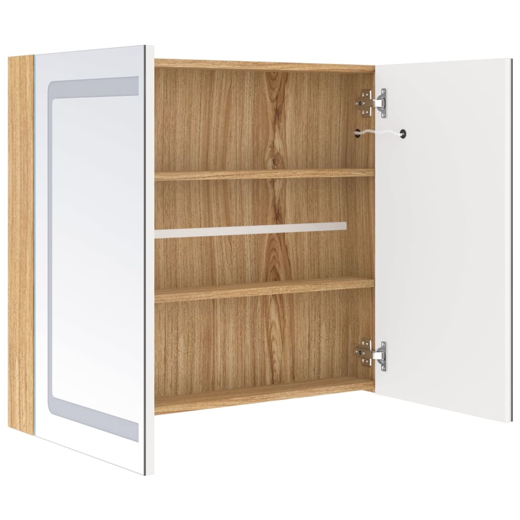 LED Bathroom Mirror Cabinet White and Oak 80x12x68 cm - Bend