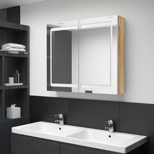 LED Bathroom Mirror Cabinet White and Oak 80x12x68 cm - Bend