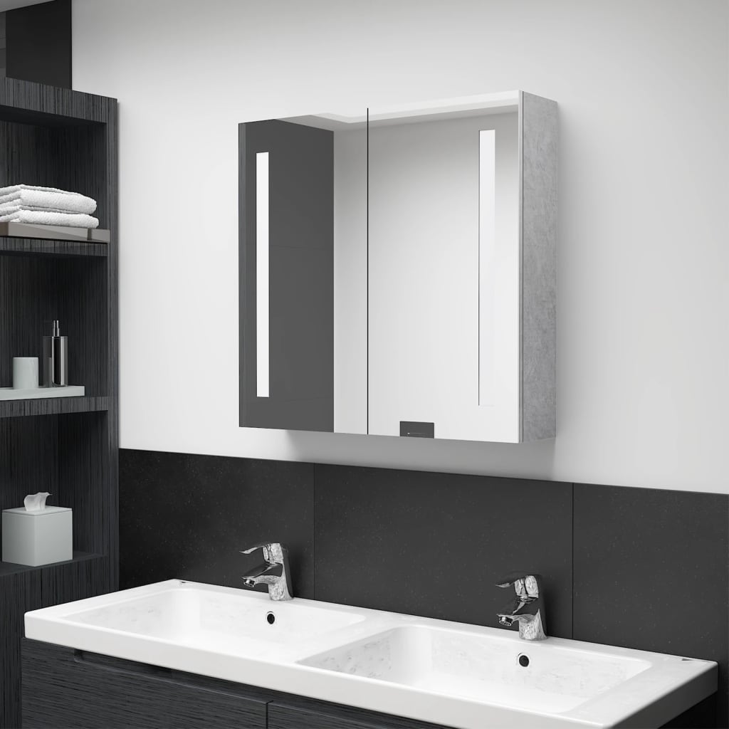 LED Bathroom Mirror Cabinet Concrete Grey 62x14x60 cm - Bend