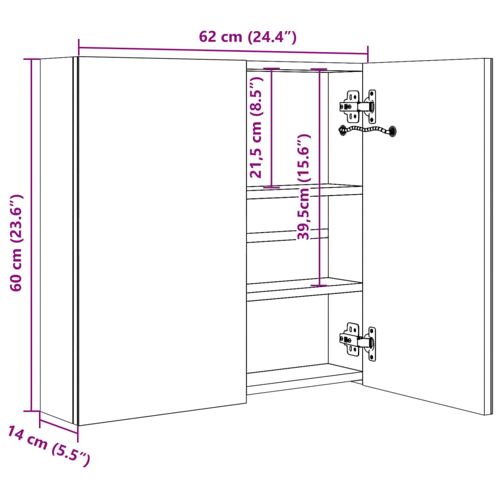 LED Bathroom Mirror Cabinet Shining Black 62x14x60 cm - Bend