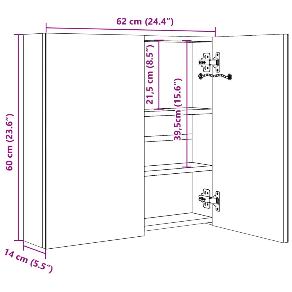 LED Bathroom Mirror Cabinet Shining Grey 62x14x60 cm - Bend