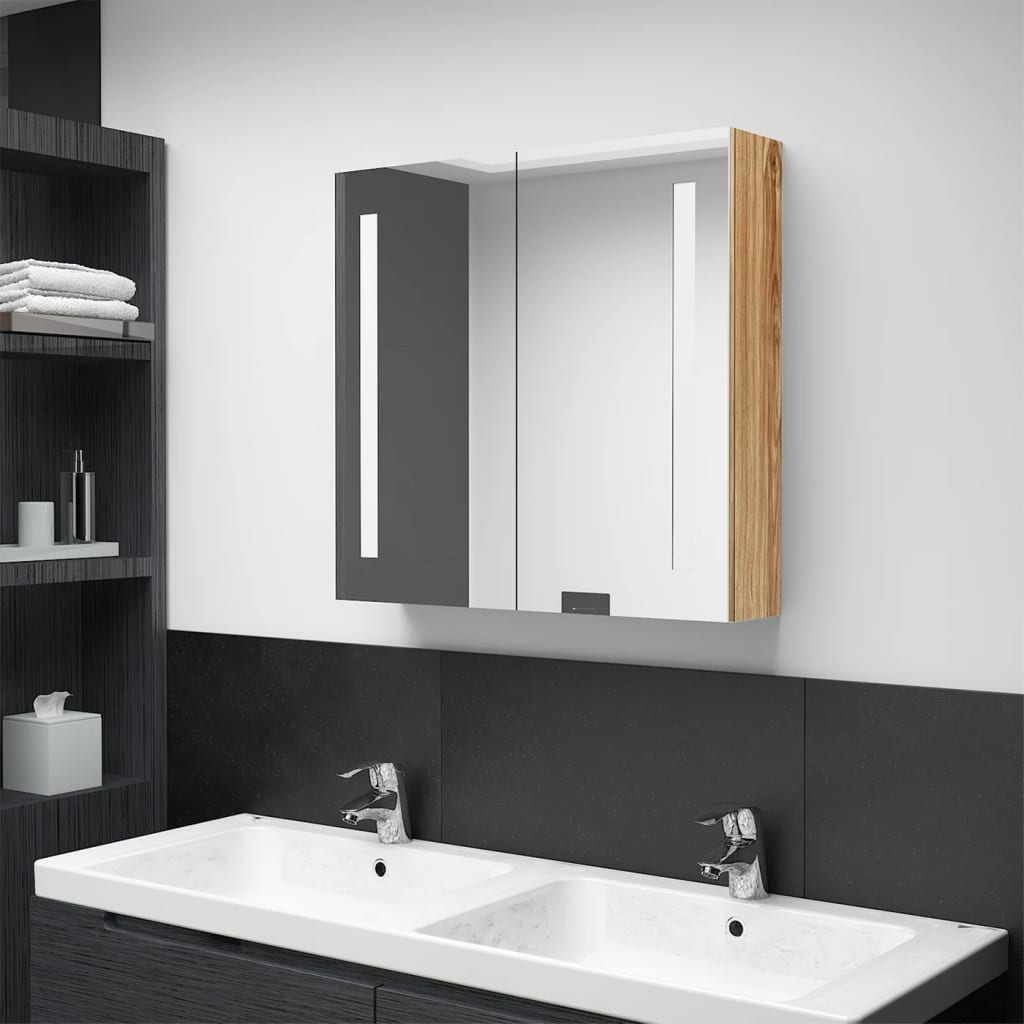 LED Bathroom Mirror Cabinet Oak 62x14x60 cm - Bend