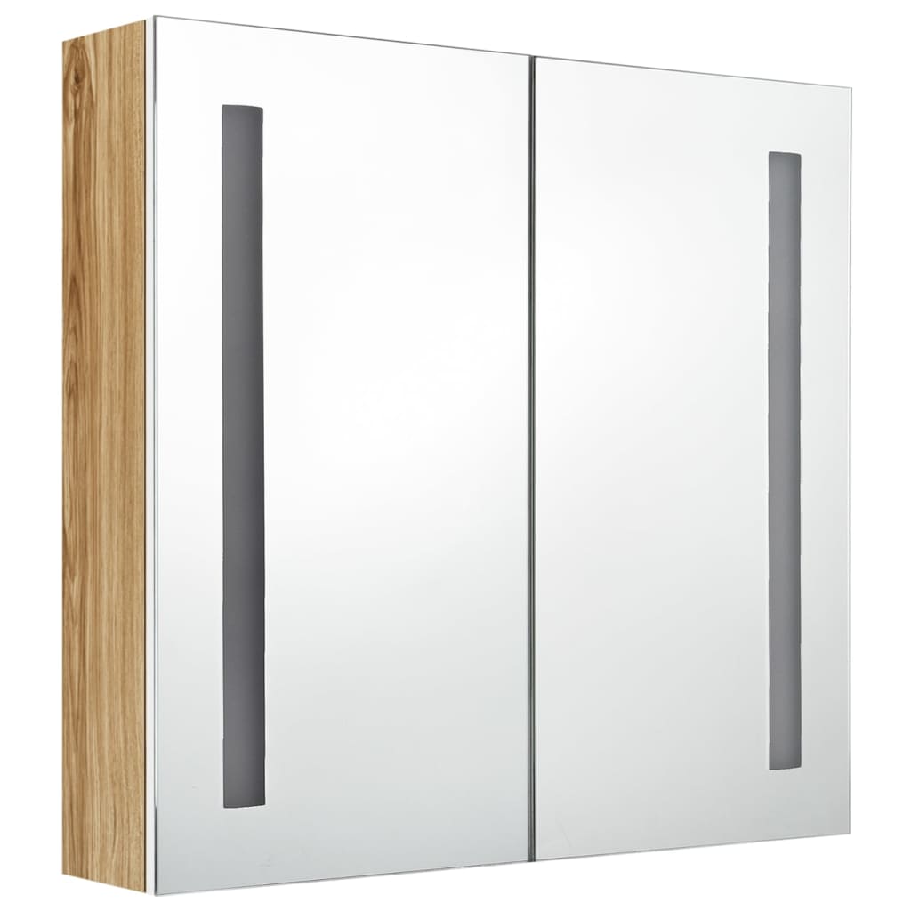 LED Bathroom Mirror Cabinet White and Oak 62x14x60 cm - Bend