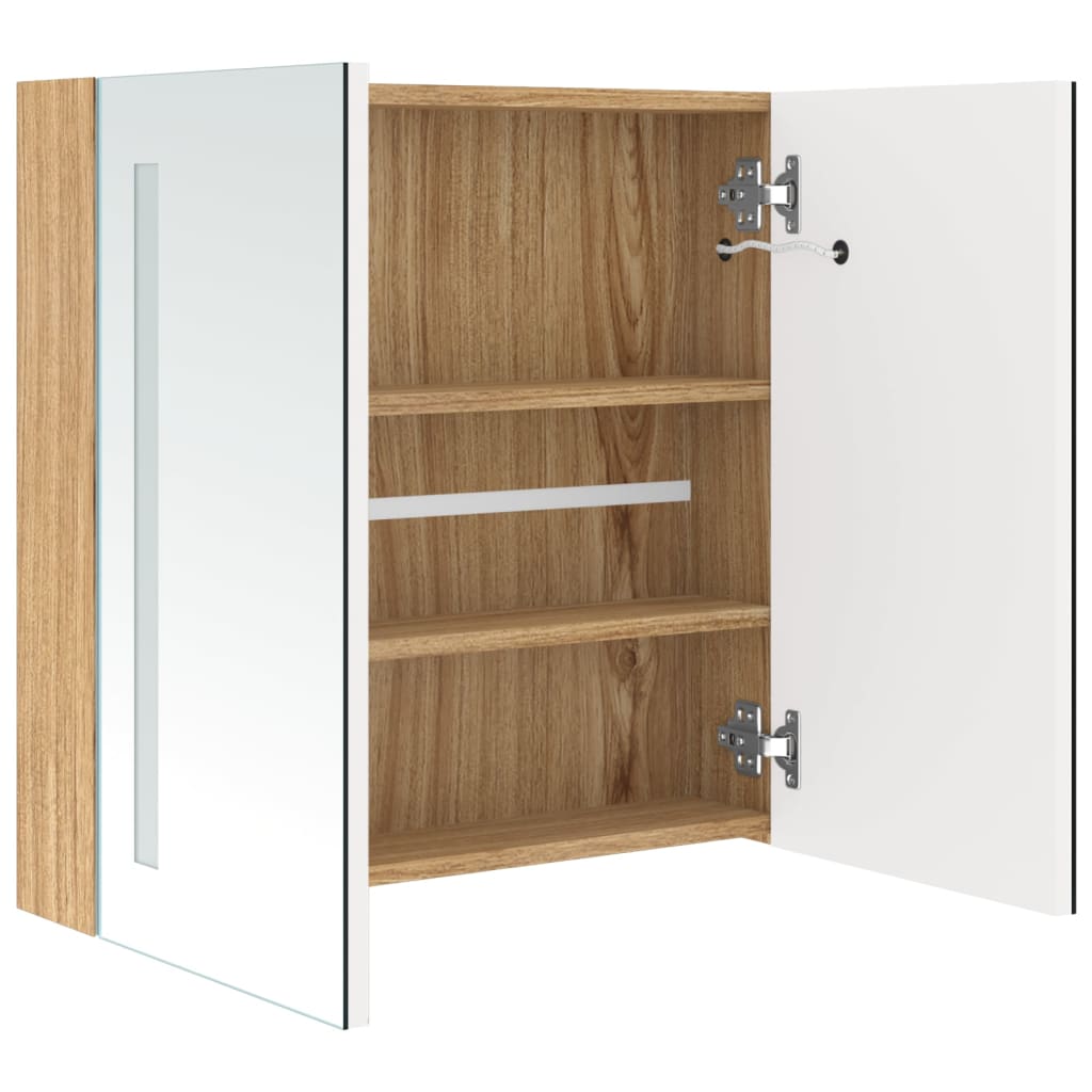 LED Bathroom Mirror Cabinet White and Oak 62x14x60 cm - Bend