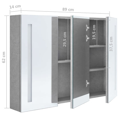 LED Bathroom Mirror Cabinet Concrete Grey 89x14x62 cm